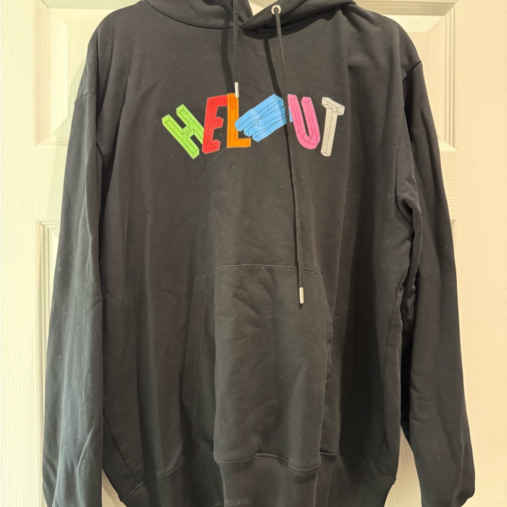 Black Hoodie with Colorful HEMLUT LANG Graphic